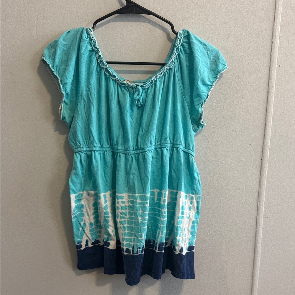 Speechless Aqua and Navy Tie-Dye Blouse